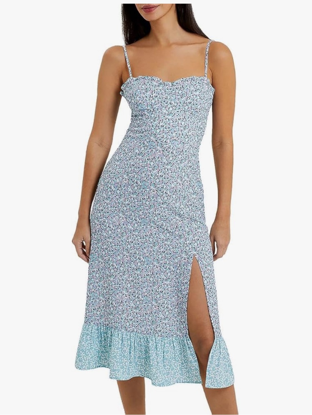 French Connection enora floral print slit midi dress blue lavender